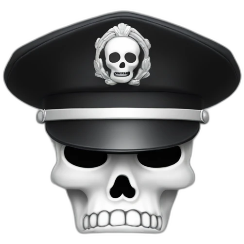 realistic black officer hat with small white skull symbol emoji