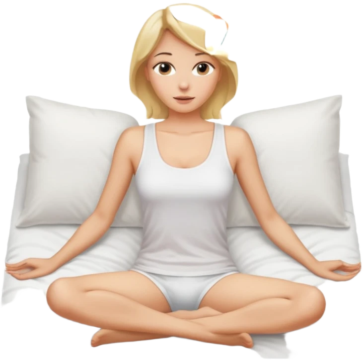 Naked woman, thin blonde, C Cup, lying in bed, open legs, frontal view emoji