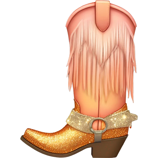 Realistic peach to broze ombre pair of fashion cowgirl boots with sparkly shiny glitter fringe on them. emoji