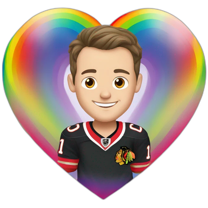 Jonathan Toews inside a rainbow heart emoji