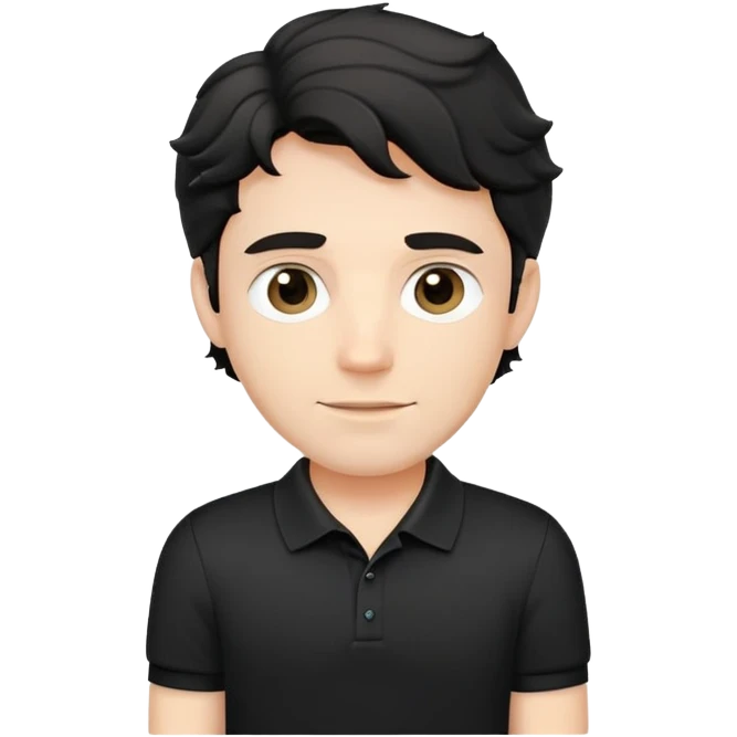 Caucasian male with wavy black hair in a comfortable black polo shirt with collar emoji