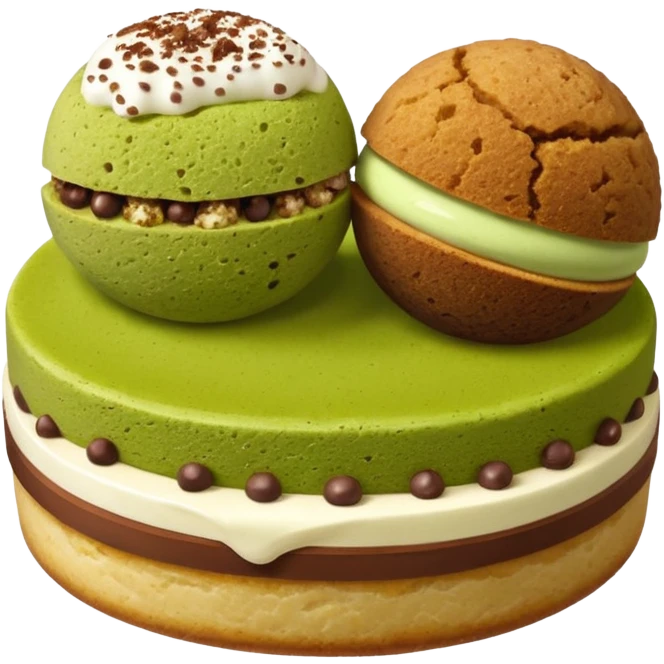 biscuit balls with matcha/chocolate/tiramisu topping + crumbs topping emoji