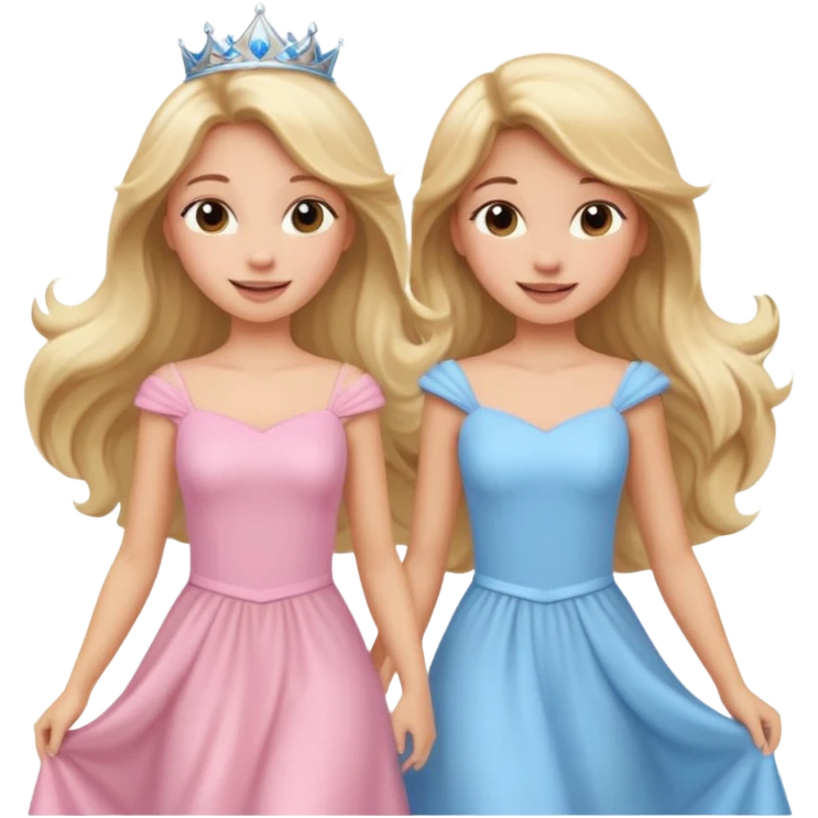 happy princesses blonde girl in light blue dress and long hair brunette girl in light pink dress emoji
