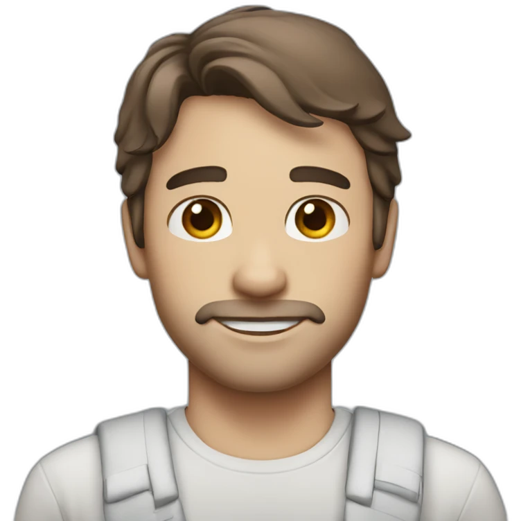 man with side bangs, short and brown hair, blue eyes, bunny ears emoji