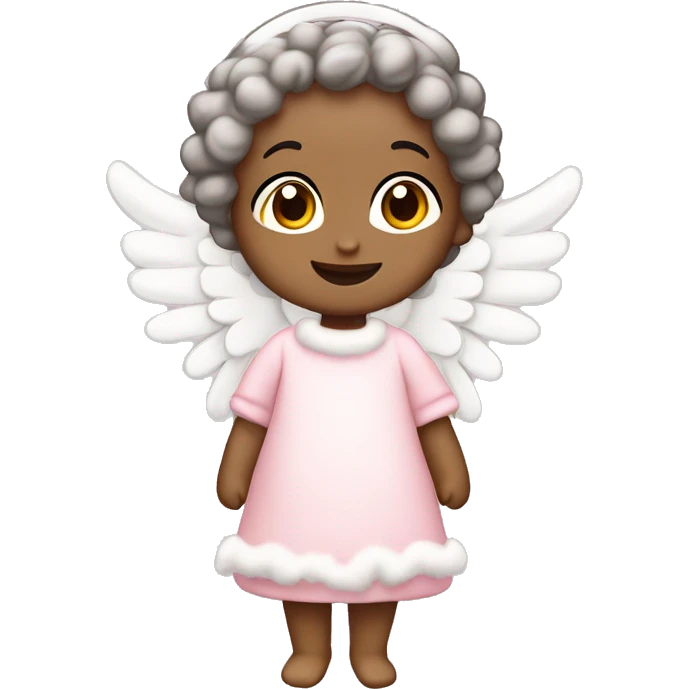 Christmas, baby angel with light pink, snowy clothes, and bows ￼ emoji