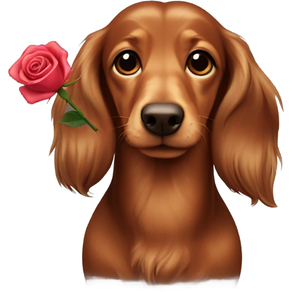 Brown long-haired dachshunds witch a rose emoji