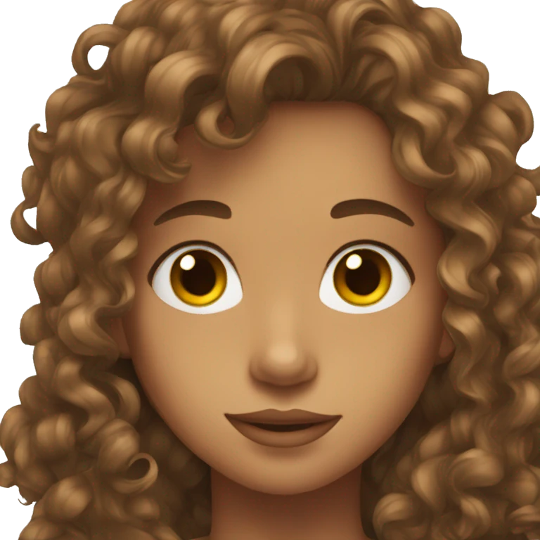 teen with curly long brown hairr and brown eyes emoji