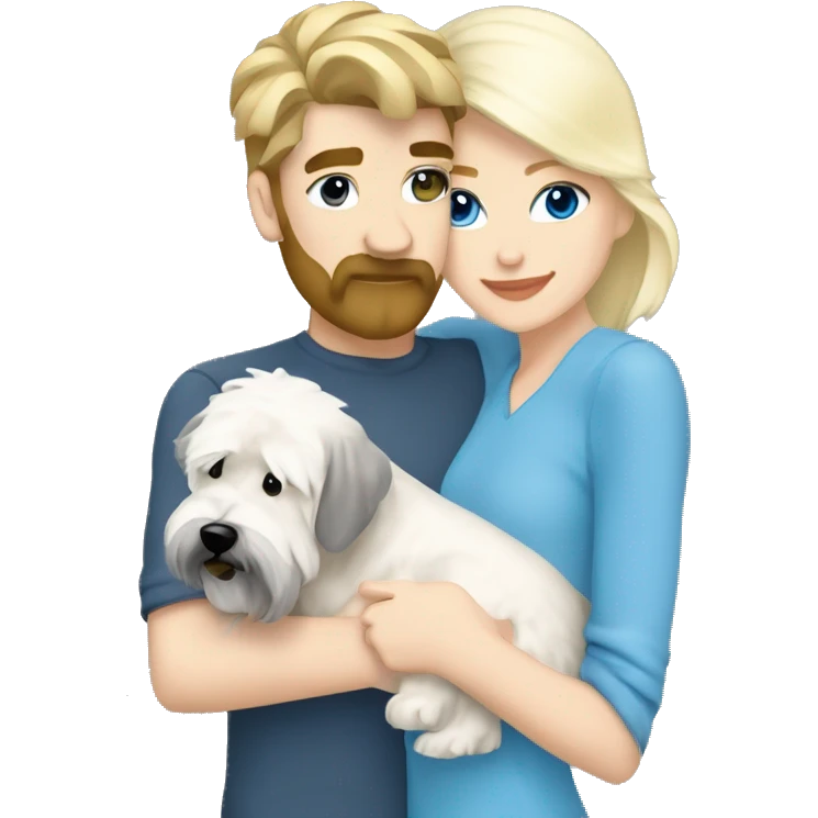 pretty woman blonde hair blue eyes hugging a white and gray soft coated wheaten terrier dog emoji