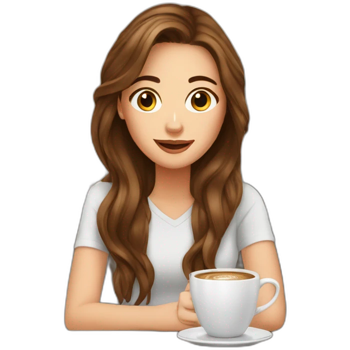 white girl with brown hair creates websites in a coffee shop emoji