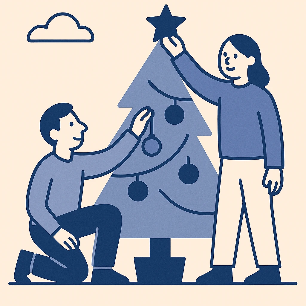 people decorating a Christmas tree emoji