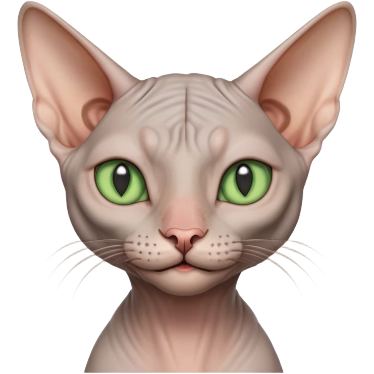 gray hairless Sphynx cat with green eyes, smiling emoji