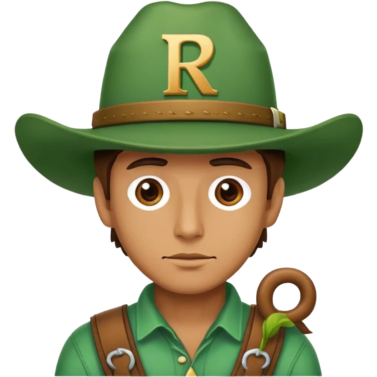 Cowboy wearing a green hat with letter R emoji