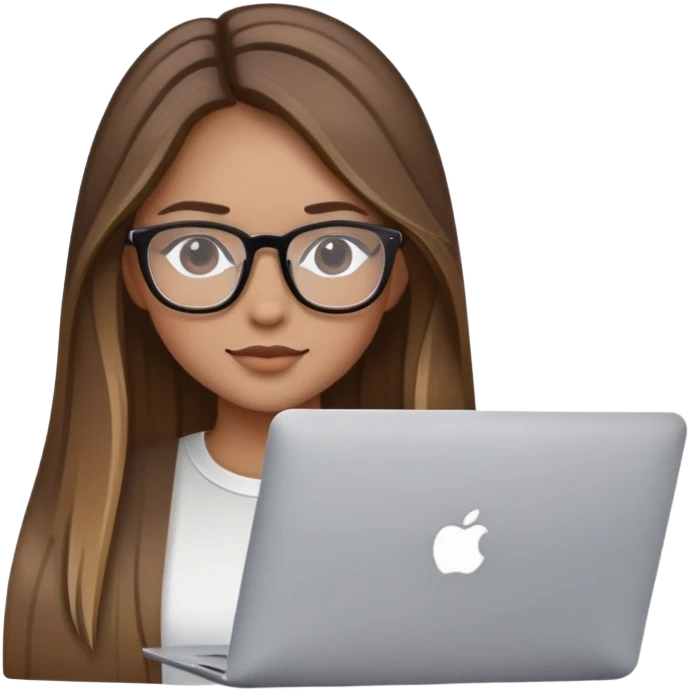 brown balayage straight long hair girl with MacBook with glasses emoji