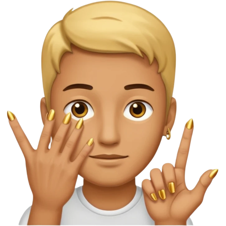Man Tan skin hand with short gold nails emoji