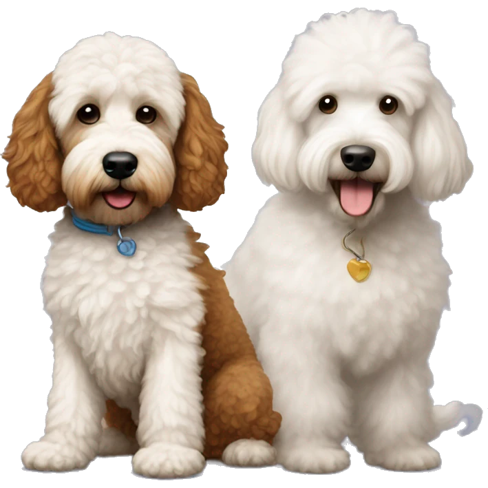 Brown golden doodle and little white poodle emoji