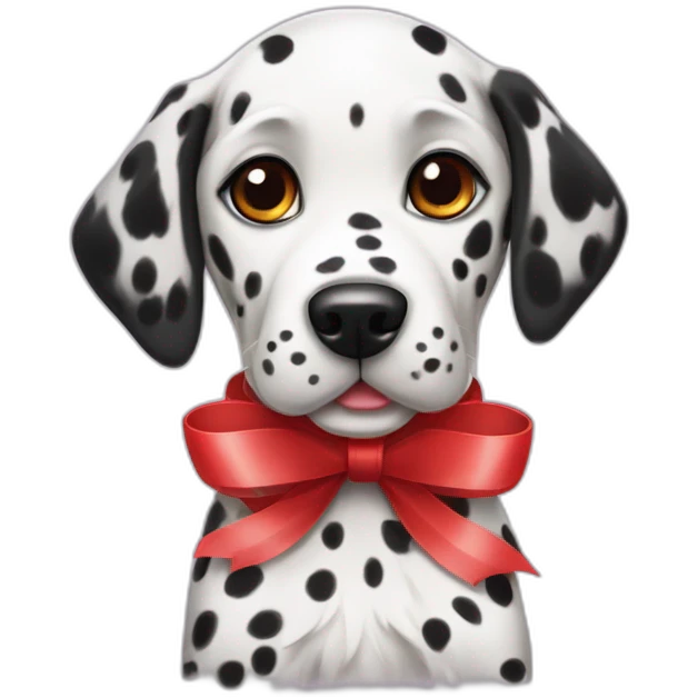 Dalmatian puppy with a red ribbon emoji