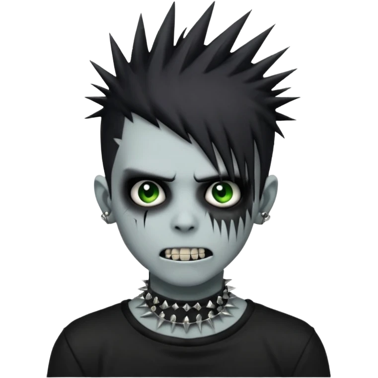 emo zombie boy with spiky black emo hair and a black shirt and grilzz  emoji