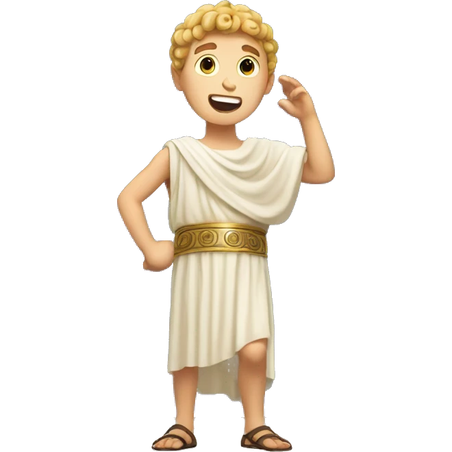 white boy in a Ancient Greek costume singing, on stage  emoji