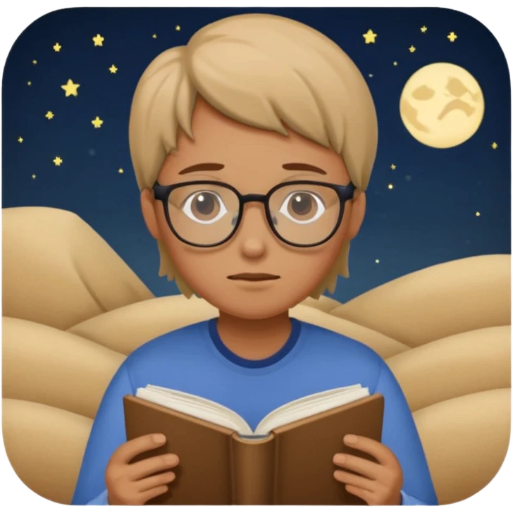 a tired person infront of a book learning in the middle of the night emoji
