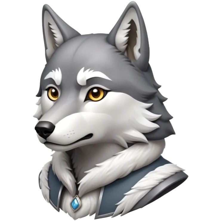 cinematic-noble-wolf-portrait-emoji,-poised-and-regal,-with-a-strong,-lean-build-and-a-sleek,-well-groomed-fur-of-grey-and-white,-deep-set-soulful-piercing-eyes,-simplified-yet-sharp-and-sophisticated-features,-highly-detailed,-full-body, zoomed out showing shoulders emoji