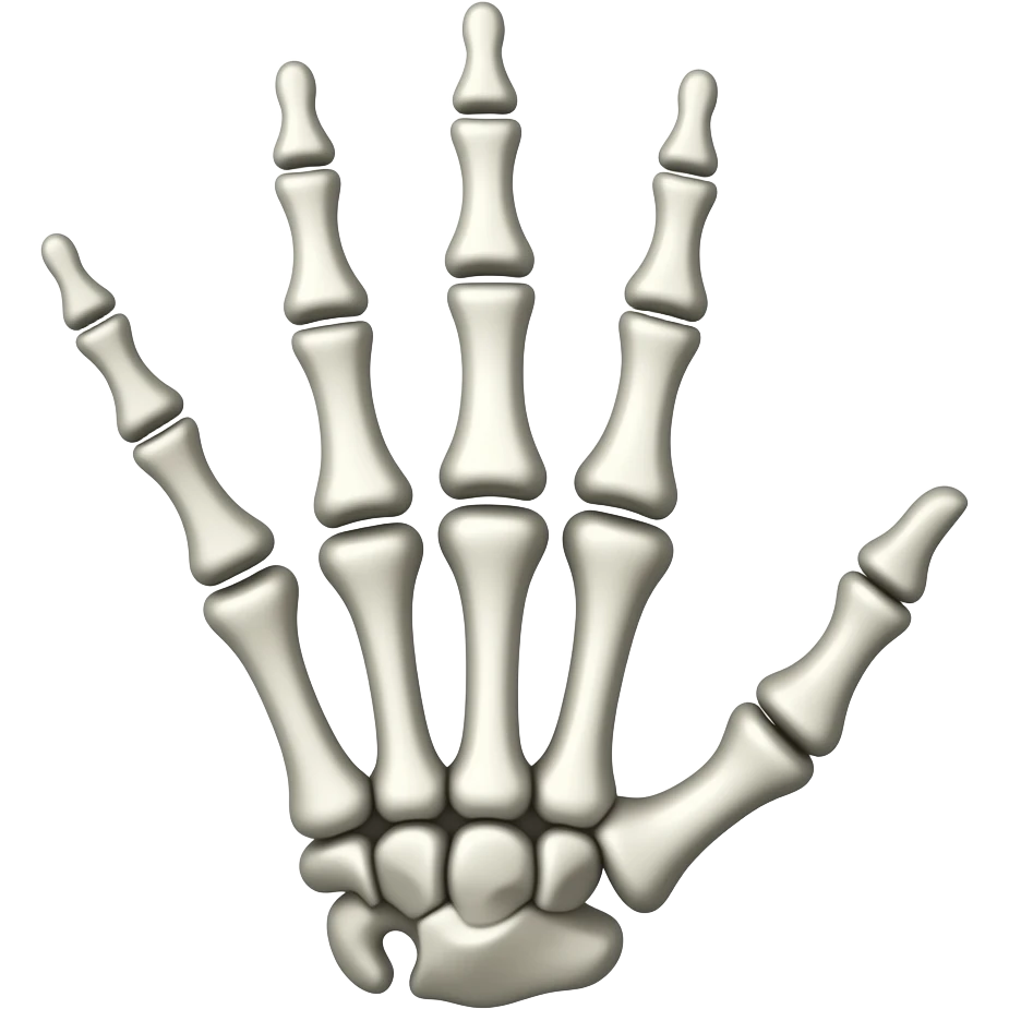 skeleton hand raising 4 fingers and the thumb flipped touching the inside the palm of the hand emoji