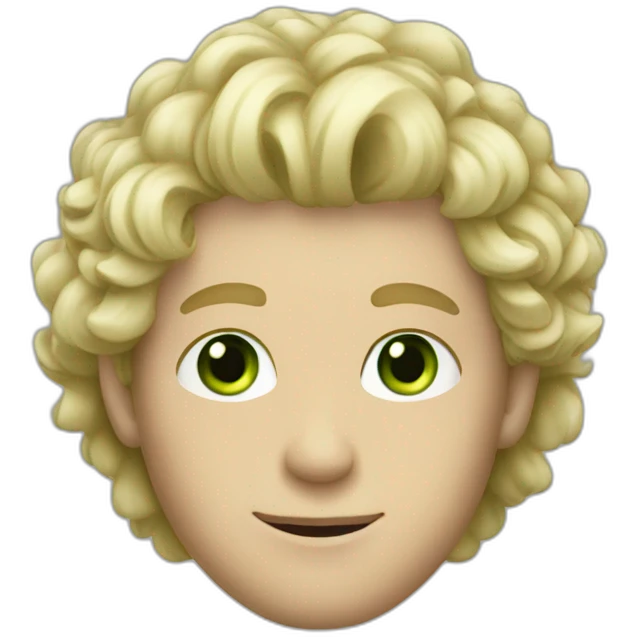 blonde guy with fluffy hair and green eyes emoji