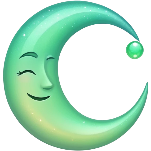 sparkly glossy pastel green-gradient crescent moon with extra shimmer emoji