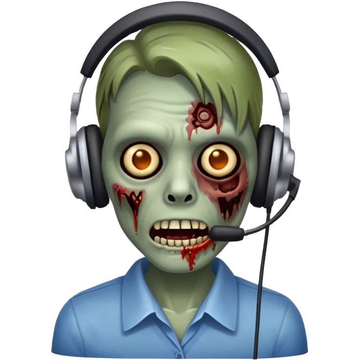 zombie customer service representative with headset and rotting face emoji