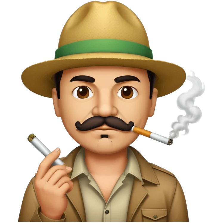 El Chapo gangster character with mustache smoking a marijuana joint emoji