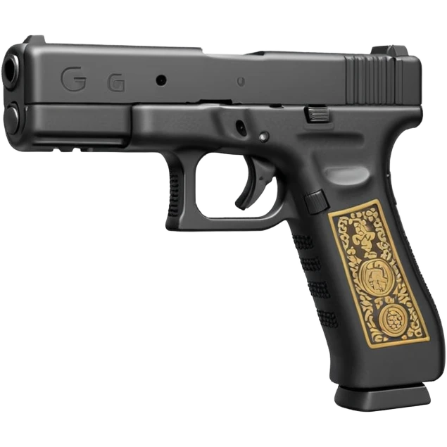 Glock 17 with an extended magazine and a clear legible engraving "N Block 17" emoji