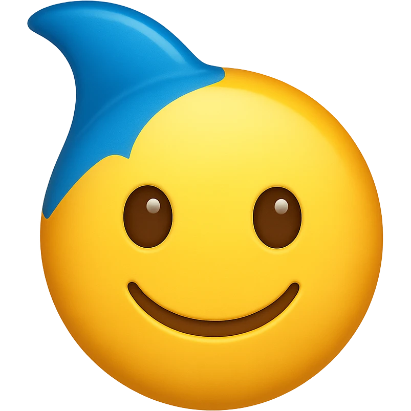 yellow face with blue dolphin fin, digital illustration, emoji style, no background emoji