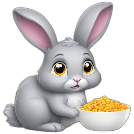 Small furry grey rabbit eat lot of frootloops emoji