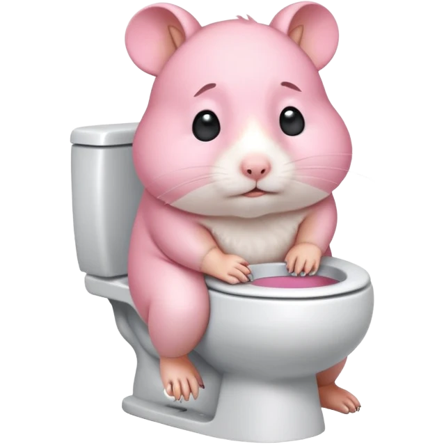 Cute chubby cartoon-style hamster sitting on toilet pooping looking as if he had an accident emoji