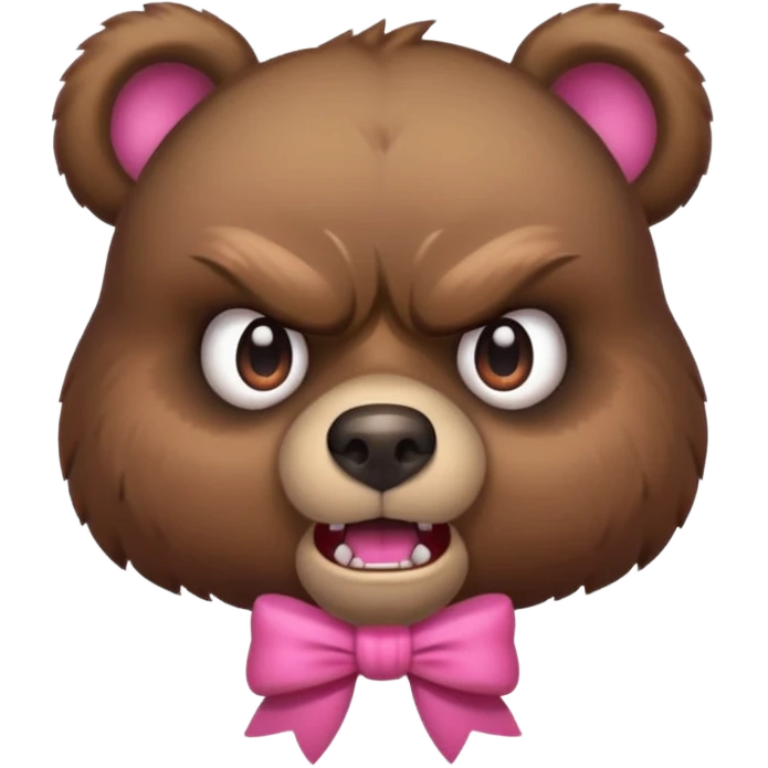 charming angry bear with pink bow, bust up emoji
