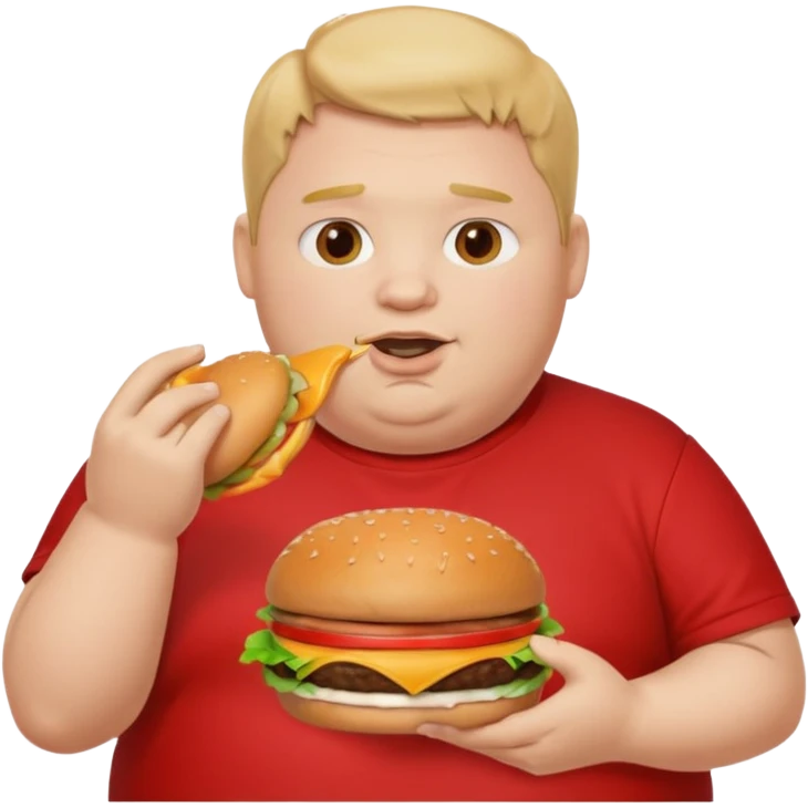 fat boy eating burger wearing red T-shirt emoji