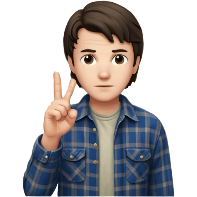 Derek from stranger things pointing the middle finger in the barn emoji