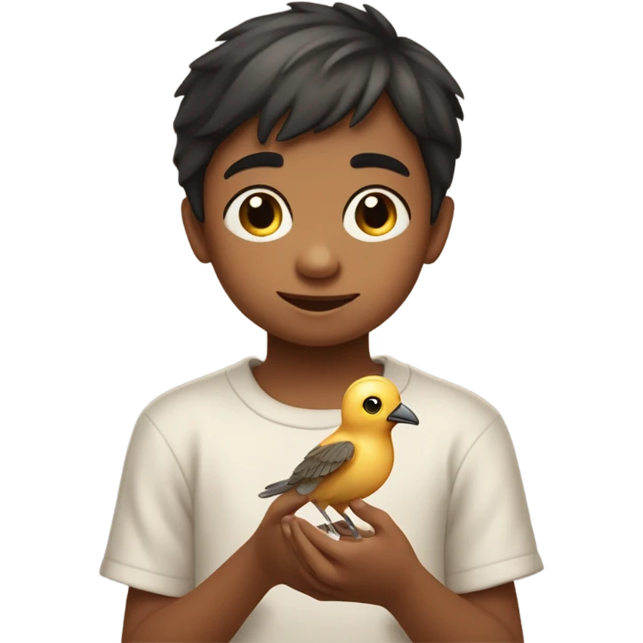 boy holding bird under sky emoji
