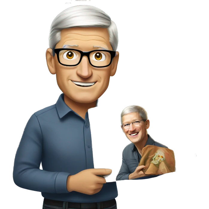 tim cook holding a painting emoji