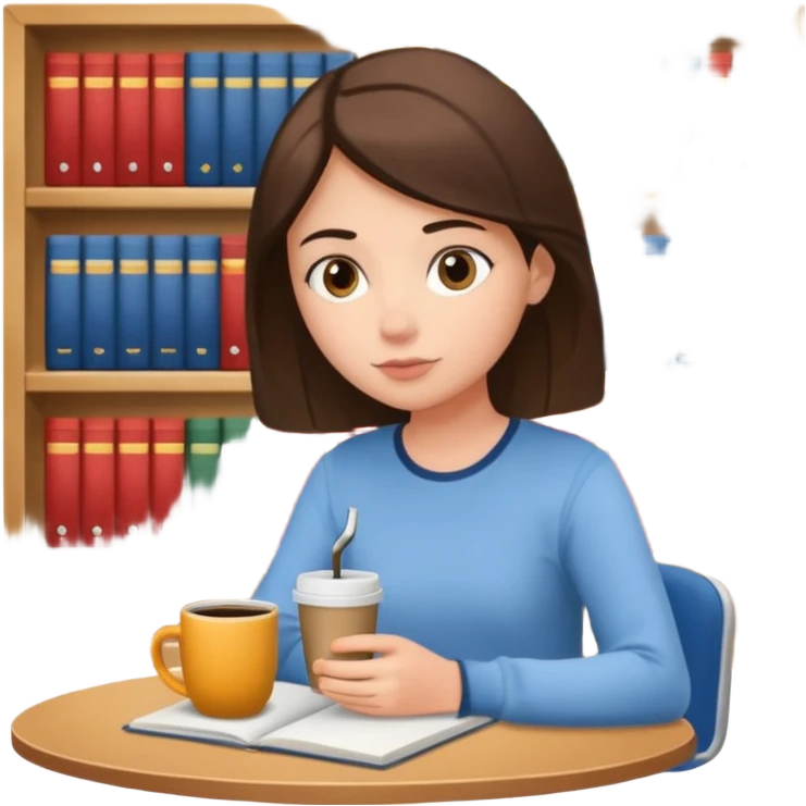 Student + notes + mug, Library Visitor. emoji