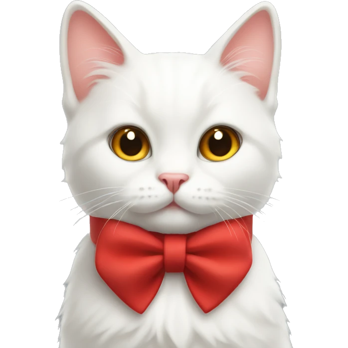Cute white Cat wearing red bow collar emoji