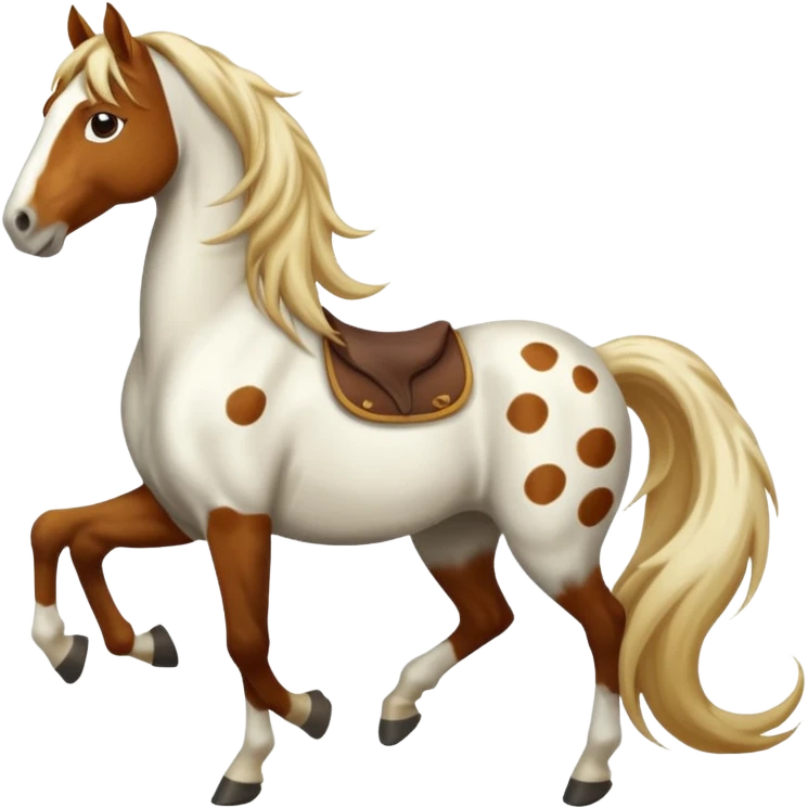 A horse in white with brown spots and a long mane emoji