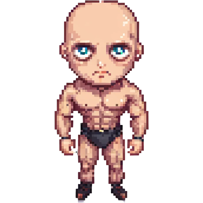 bald muscular man with big eyes emoji