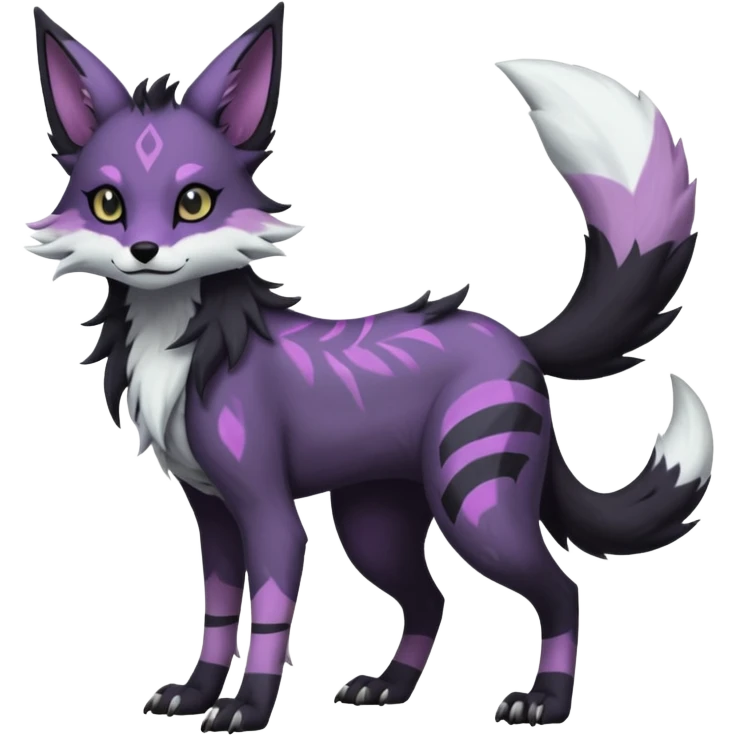 Kawaii dark black purplish blackish edgy fantasy ethereal feline-vernid-sergal-monster-furret-Lycanroc-umbreon-fursona animal creature full body with intricate markings  emoji
