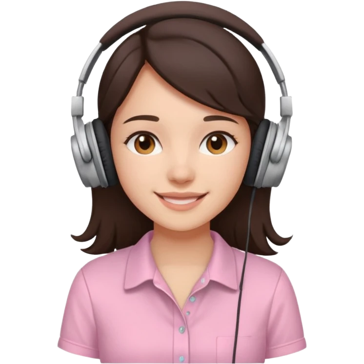 aesthetic brunette girl in light pink shirt with headphones on emoji