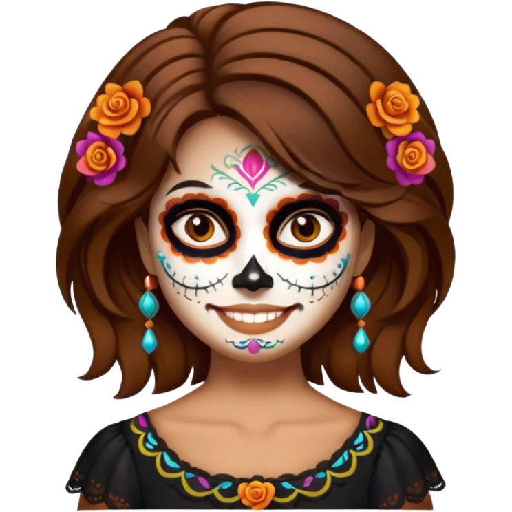 dia de los muertos girl happy Brown hair emoji