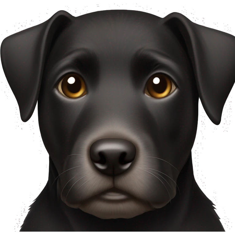A black Patterdale Terrier dog with a white patch on its chest and brown eyes. emoji