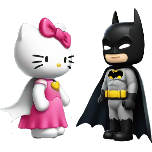 Hello kitty and Batman kissing under moon emoji
