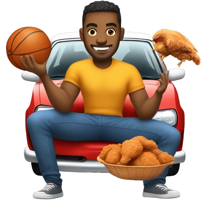 man holding basketball and fried chicken in a hellcat emoji