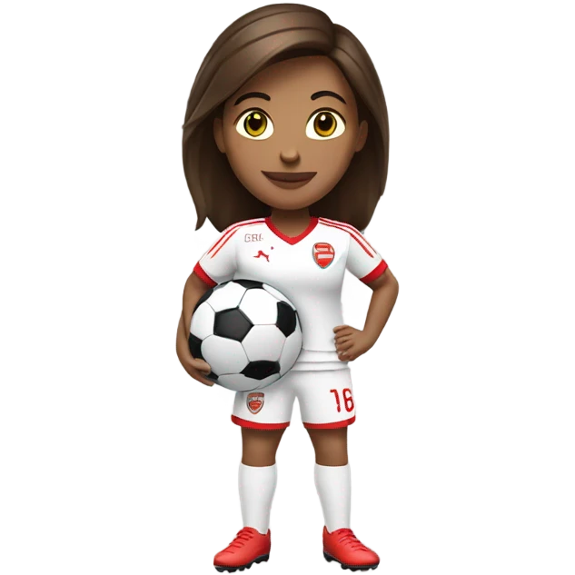 Pretty woman with short brown hair holding a soccer ball and wearing an Arsenal jersey emoji