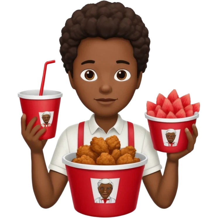 black person holding fried chicken in a KFC bucket and watermelon and cotton emoji